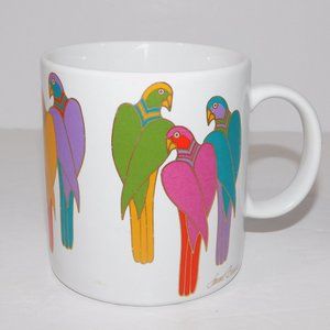 Vintage 80s Laurel Burch  BRAZILAN BIRDS Parrot Multicolour Coffee Mug colorful
